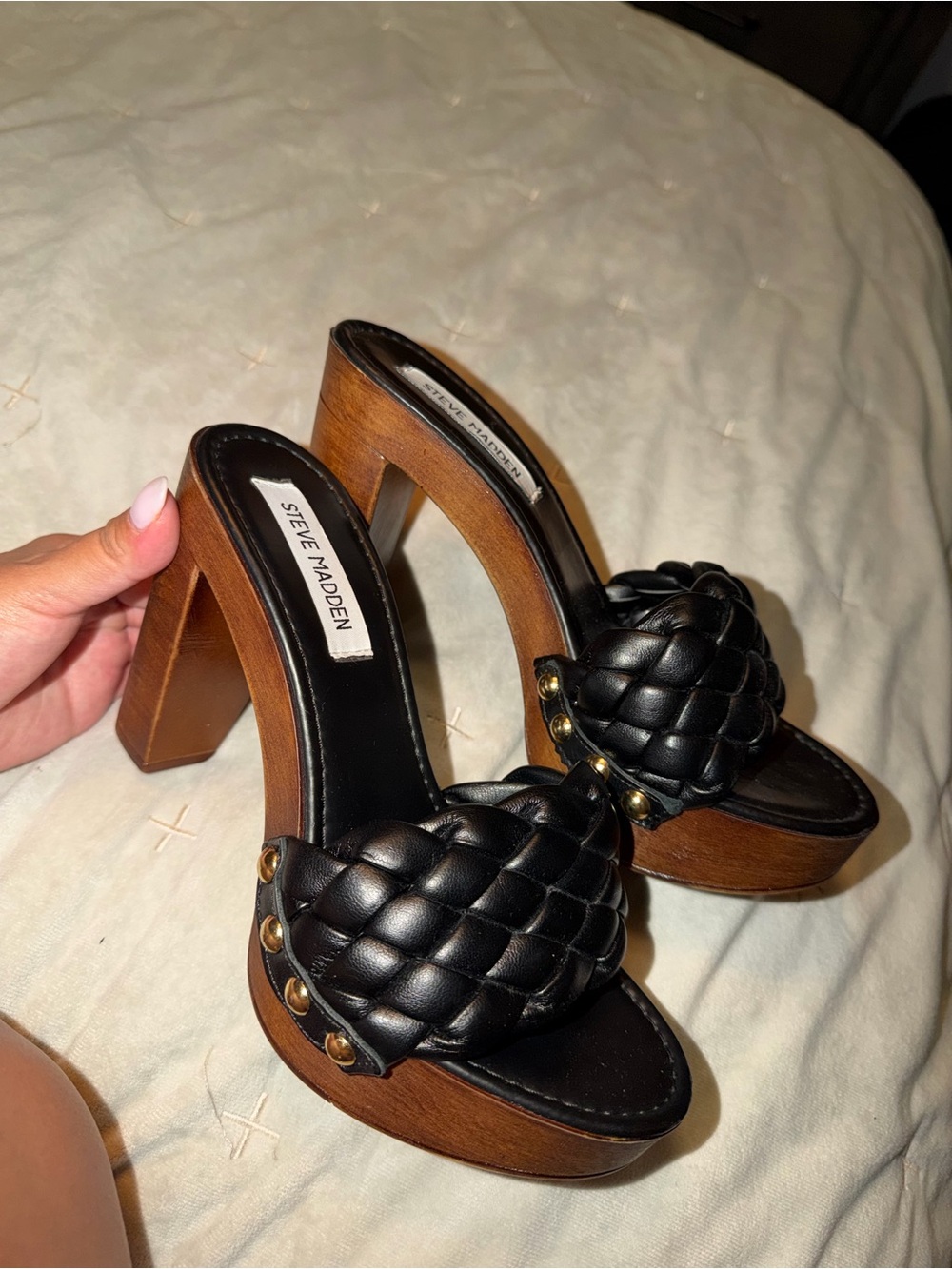 Steve Madden Black Braided Leather Platform Mules
